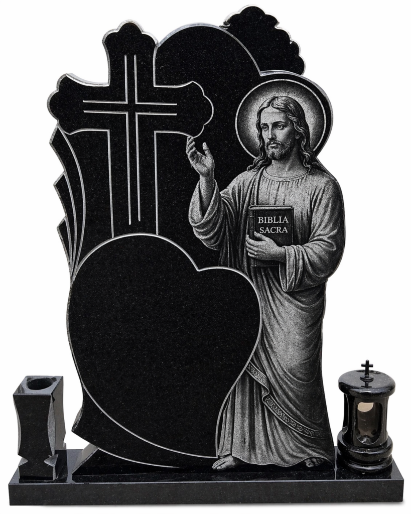 monument funerar granit negru cu Iisus Bucuresti